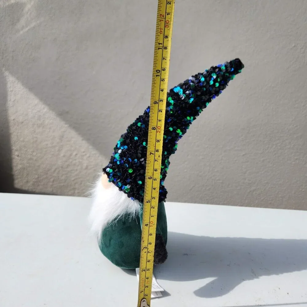 Christmas Decor Sequined Hat Gnome Green Weighted Plush Stuffed Animal Plushie N